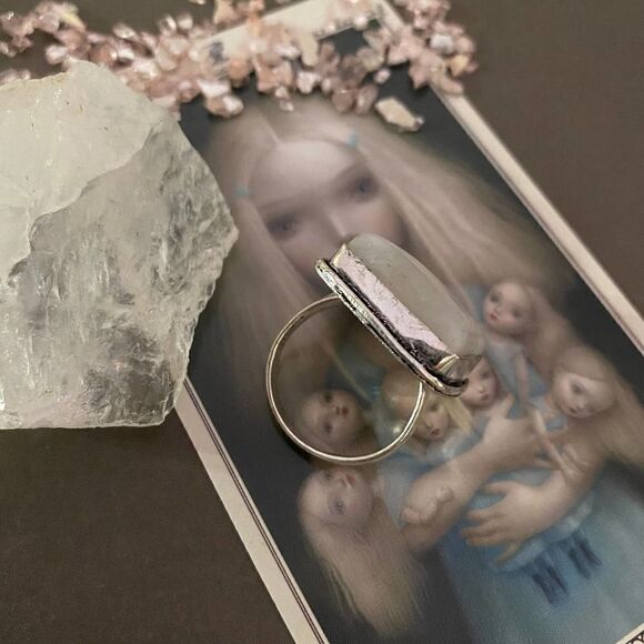 Sterling Silver Moonstone Boho Statement Ring Size 9 - Picture 9 of 9